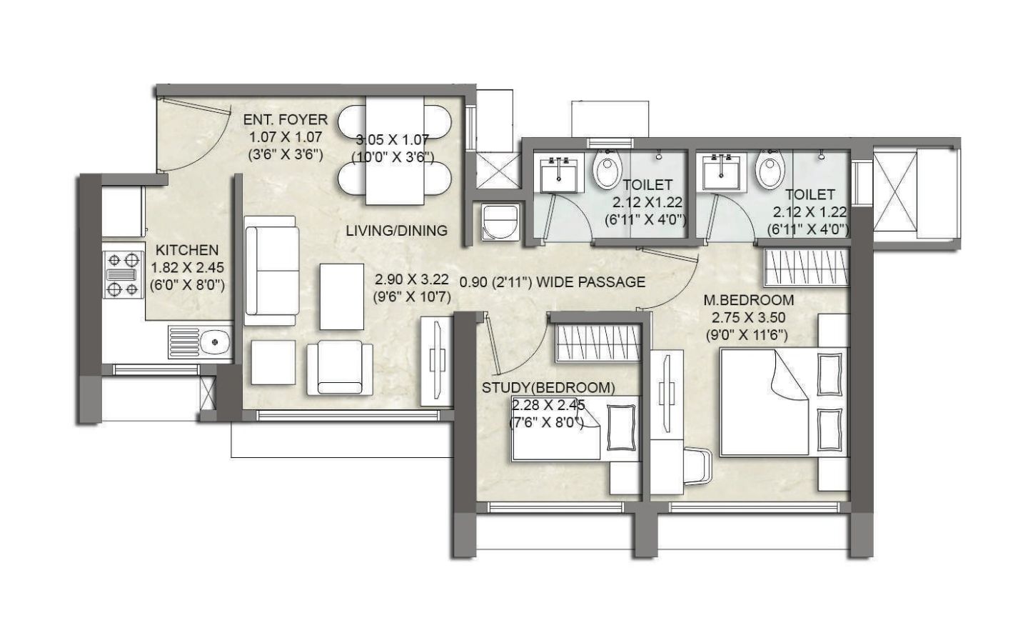 Unit Plan 2BHK Kalpataru Elitus Tower A Mulund West