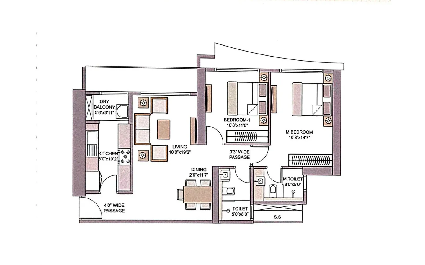 Unit Plan 3 2BHK Bellanza PrestigeCity Mulund West