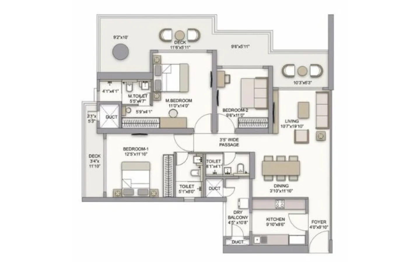 Unit Plan 3BHK Siesta PrestigeCity Mulund West