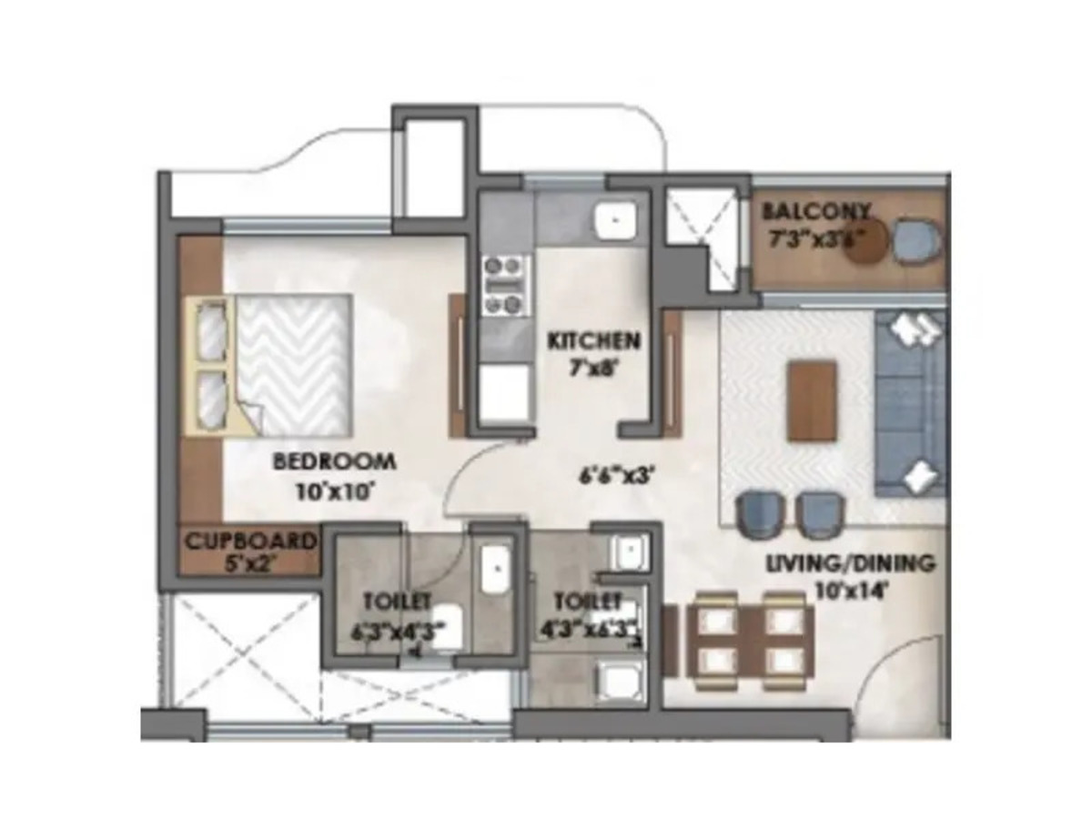 Unit plan 1BHK Ashar Merac BlissD3 Thane