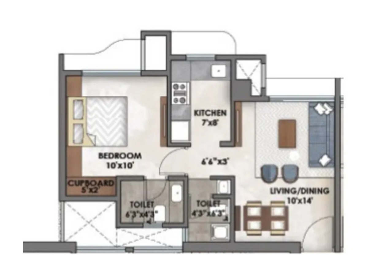 Unit Plan 2BHK Ashar Merac Bliss D3 without balcony