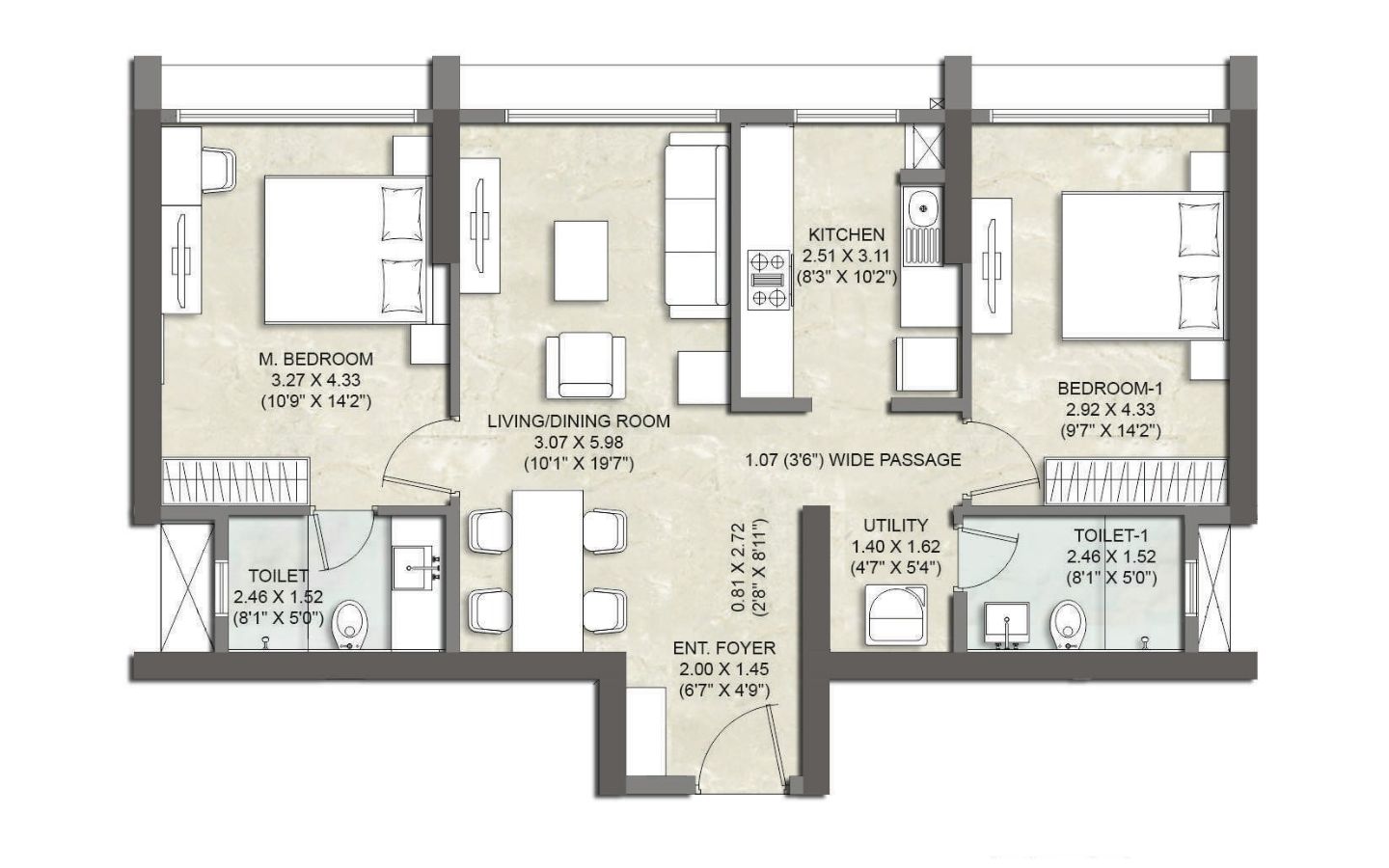 Unit Plan 2BHK Kalpataru Elitus Tower A Mulund West