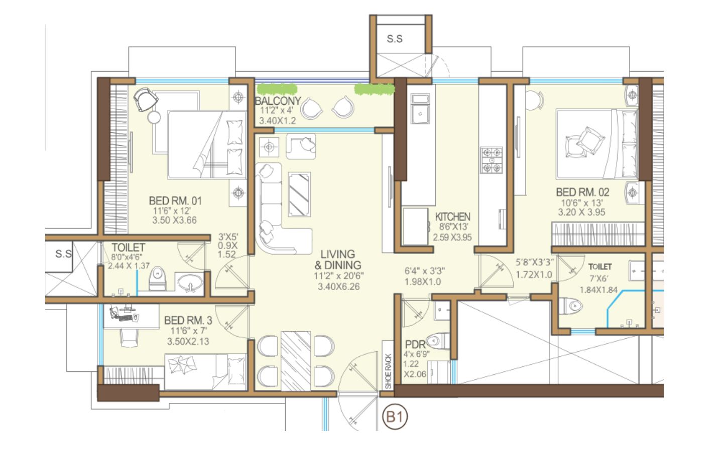 Unit PLan 3BHK Vikas 11 TowerB Mulund West