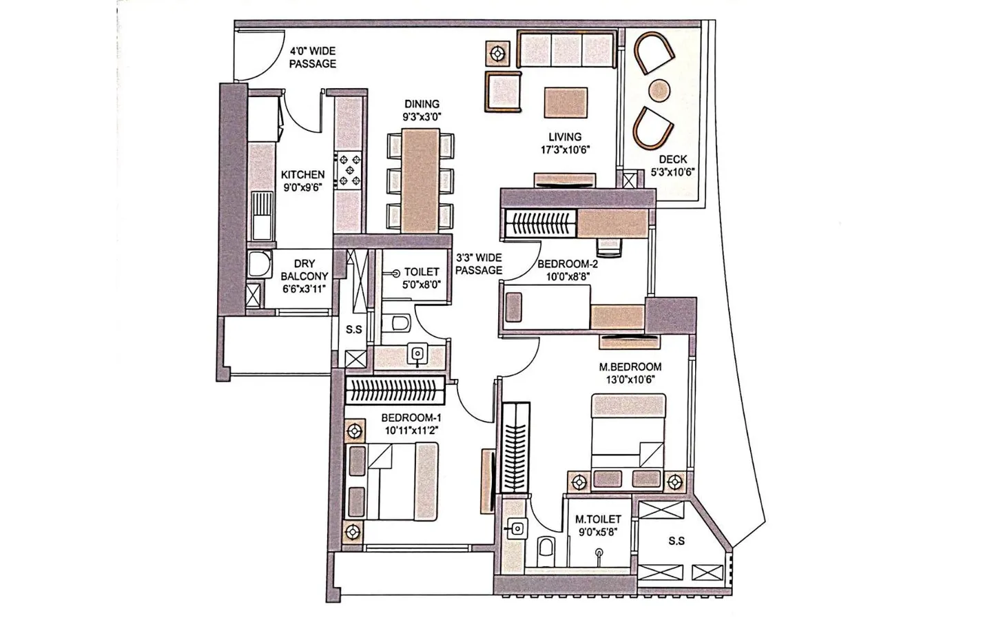 Unit Plan 3 3BHK Bellanza PrestigeCity Mulund West