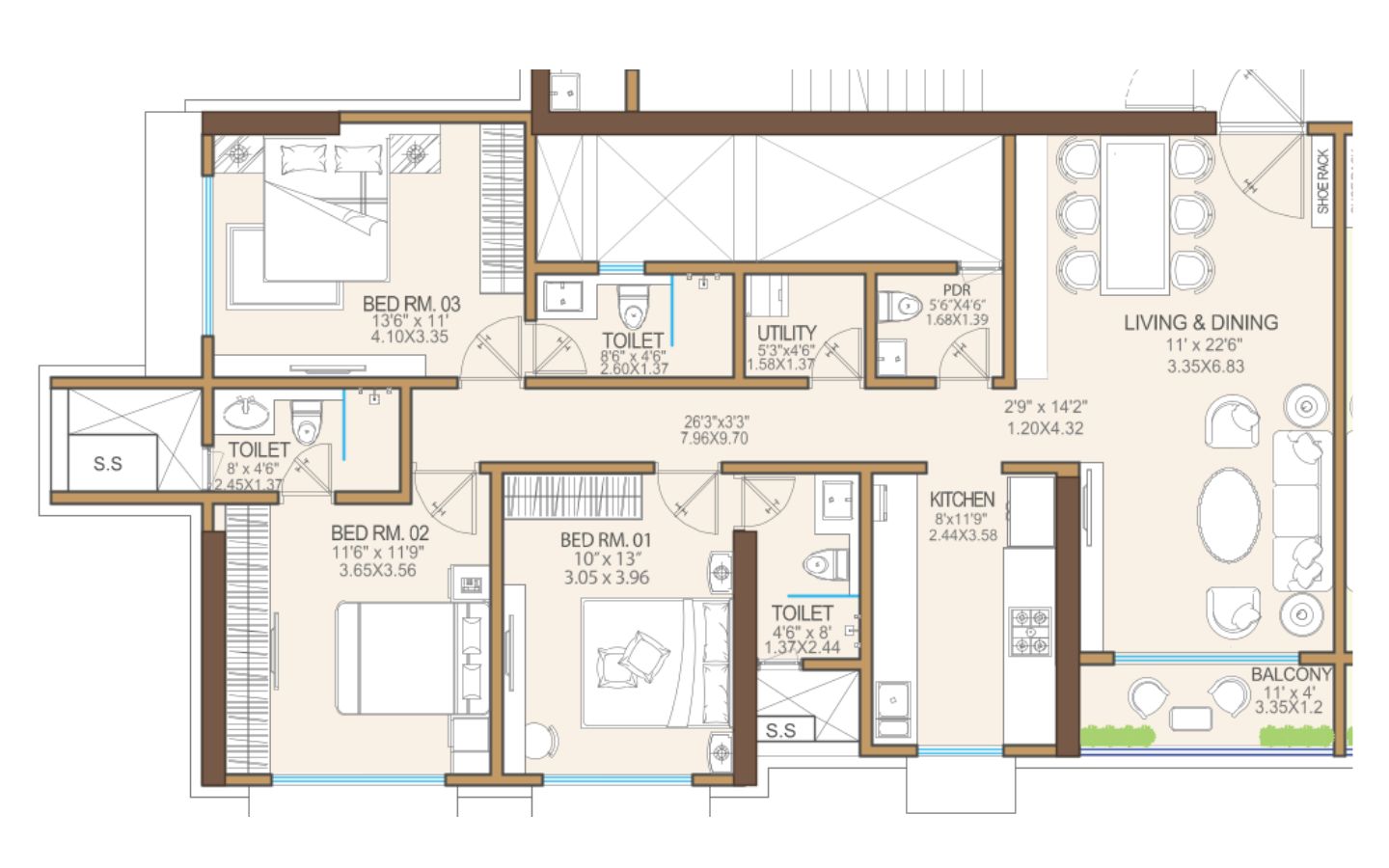 Unit PLan 3BHK Vikas 11 TowerB Mulund West