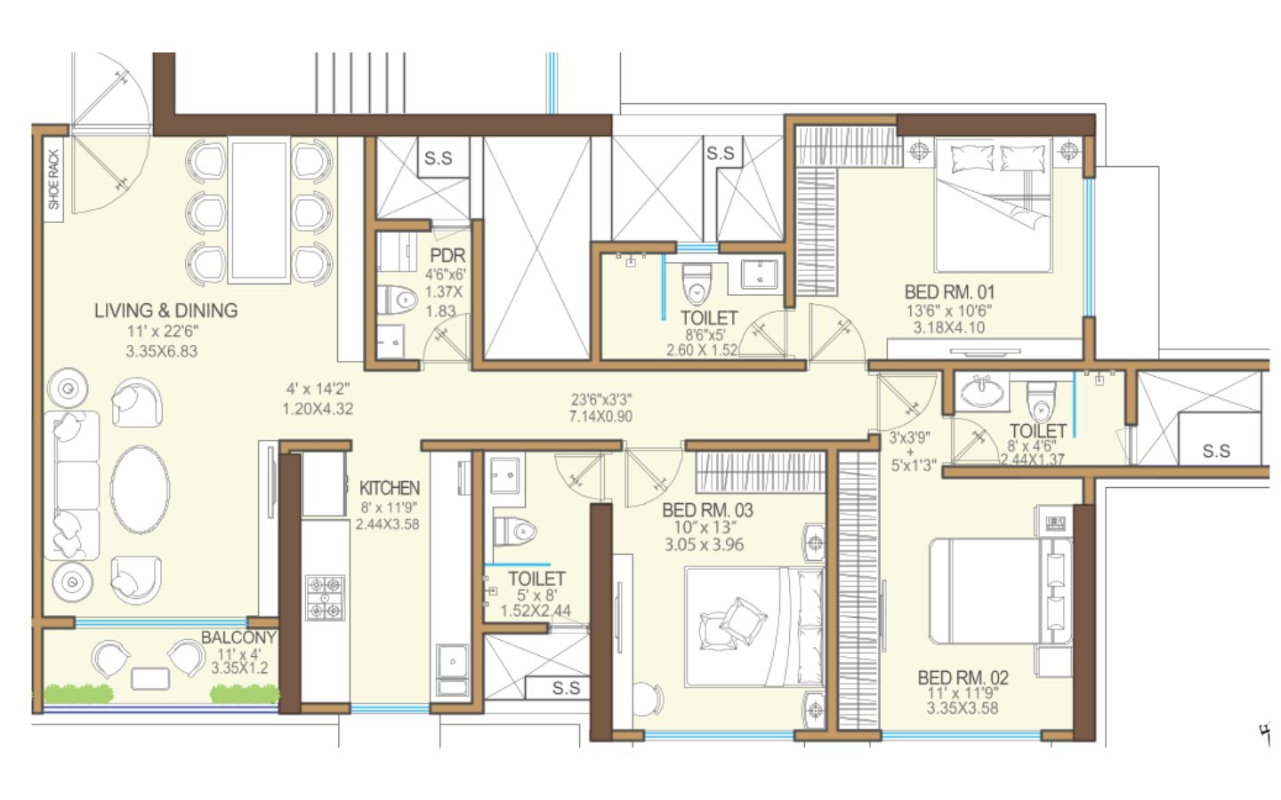 Unit PLan 3BHK Vikas 11 TowerB Mulund West