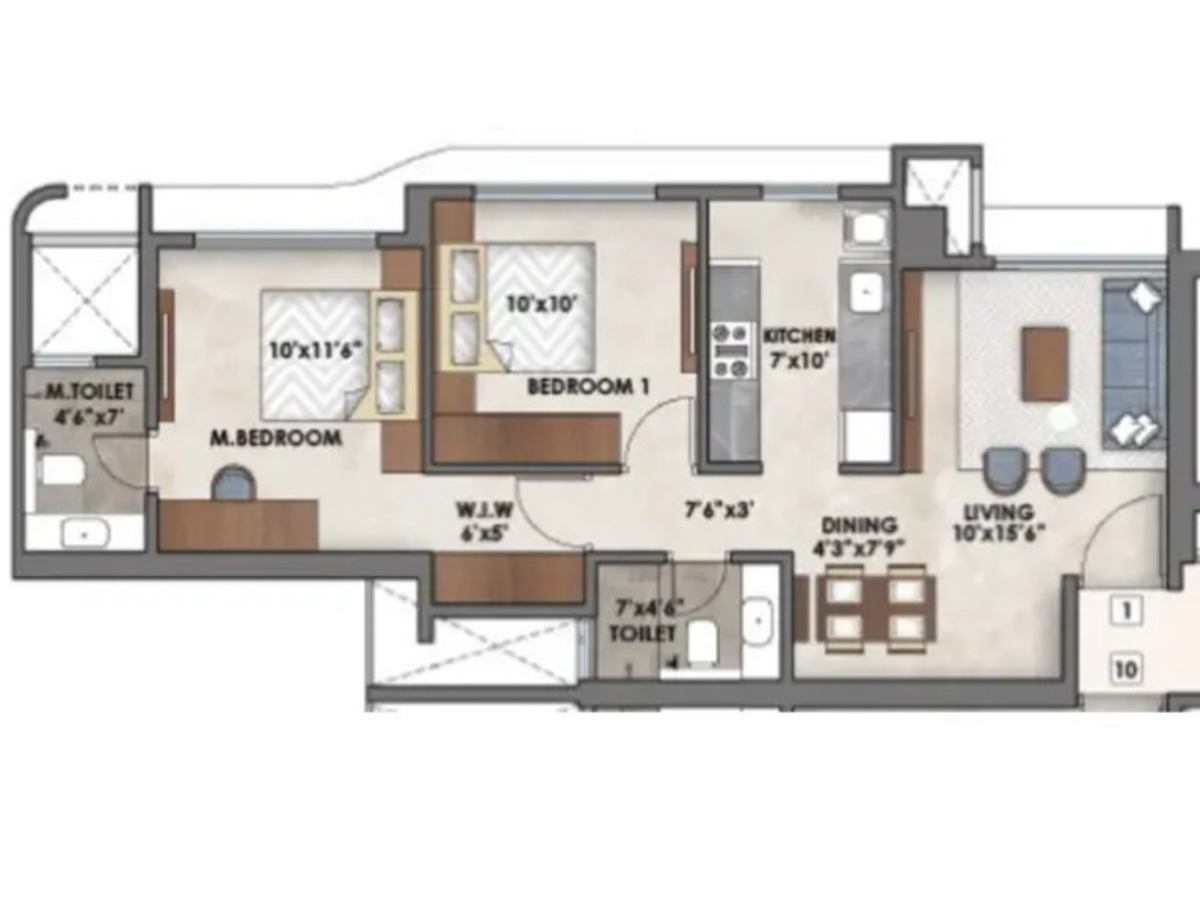 Unit Plan 2 2BHK Ashar Merac Bliss D3 without balcony