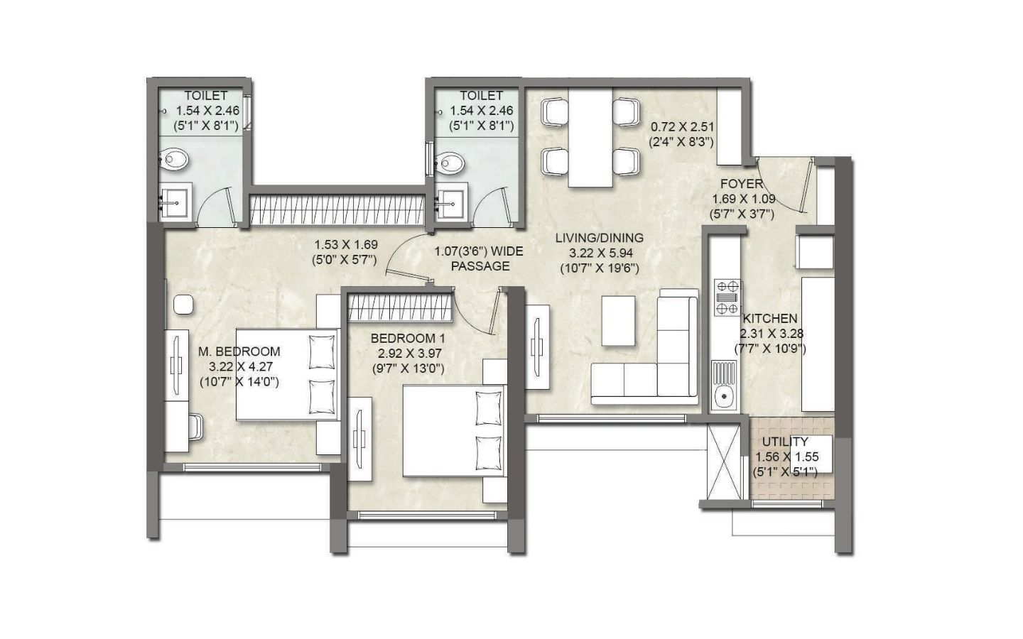 Unit Plan 2BHK Kalpataru Elitus TowerC Mulund West