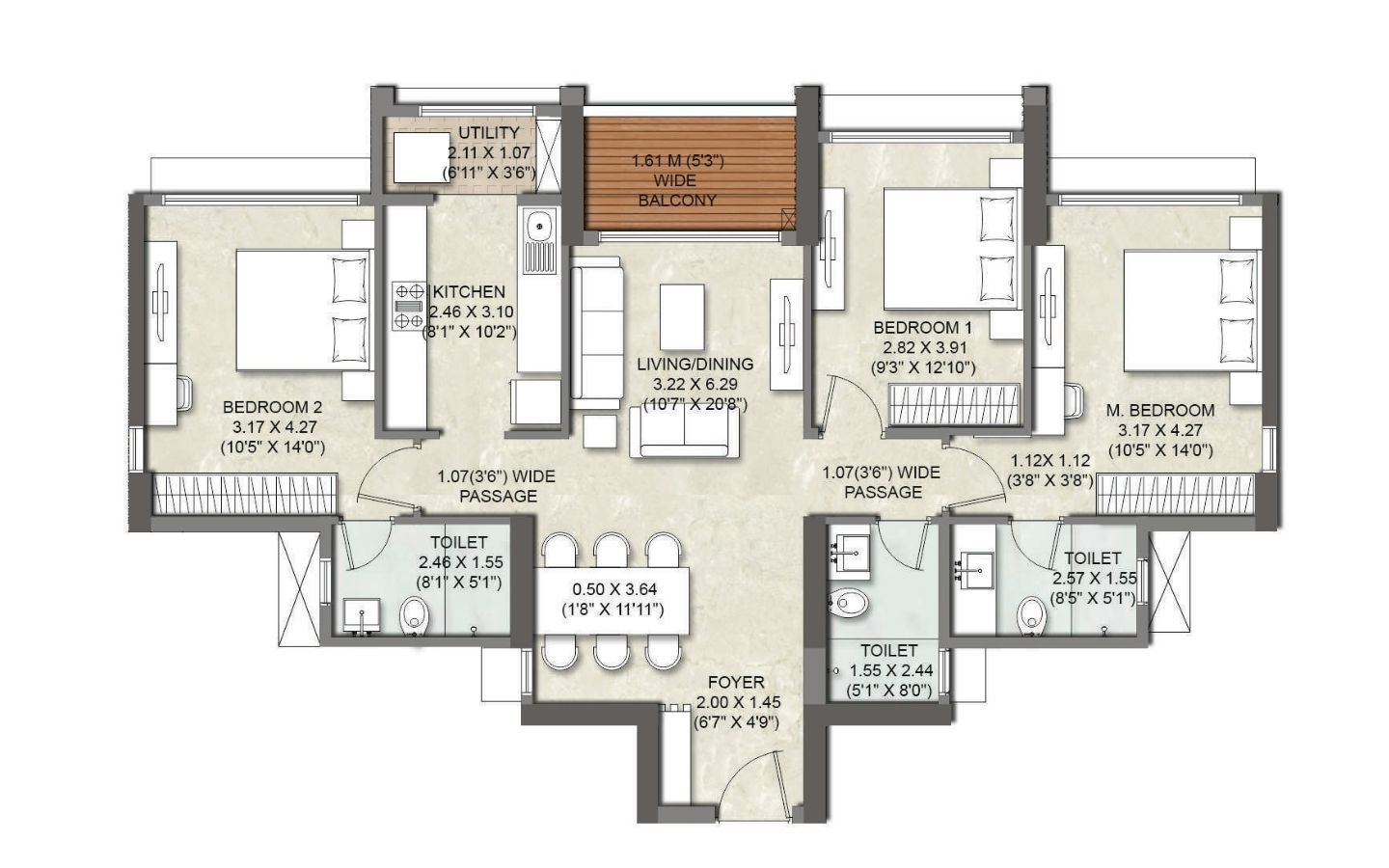 3BHK Kalpataru Elitus Tower C