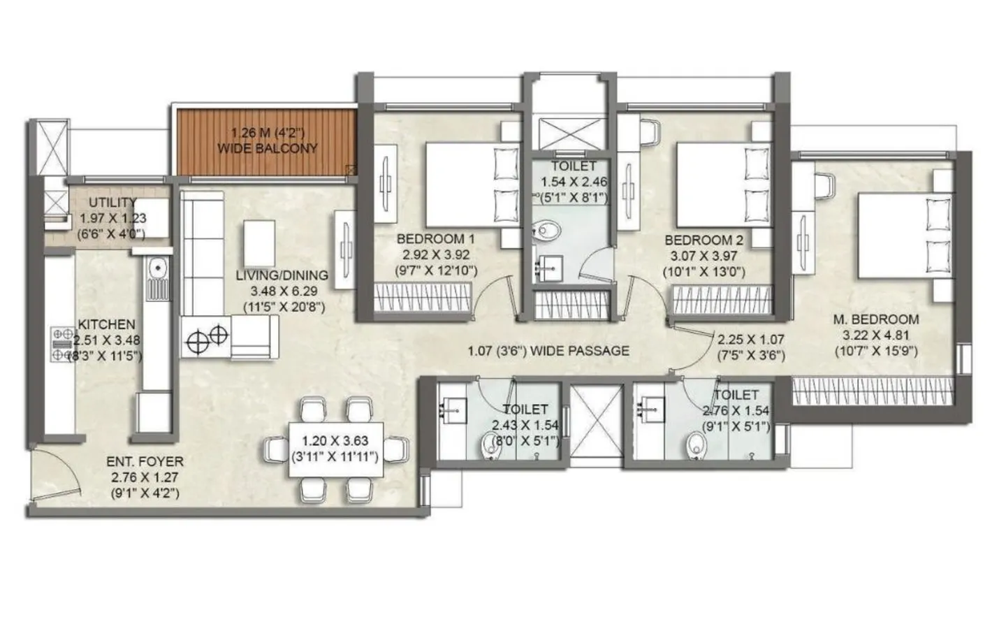 Unit Plan 3 3BHK Kalpataru Elitus TowerB Mulund West