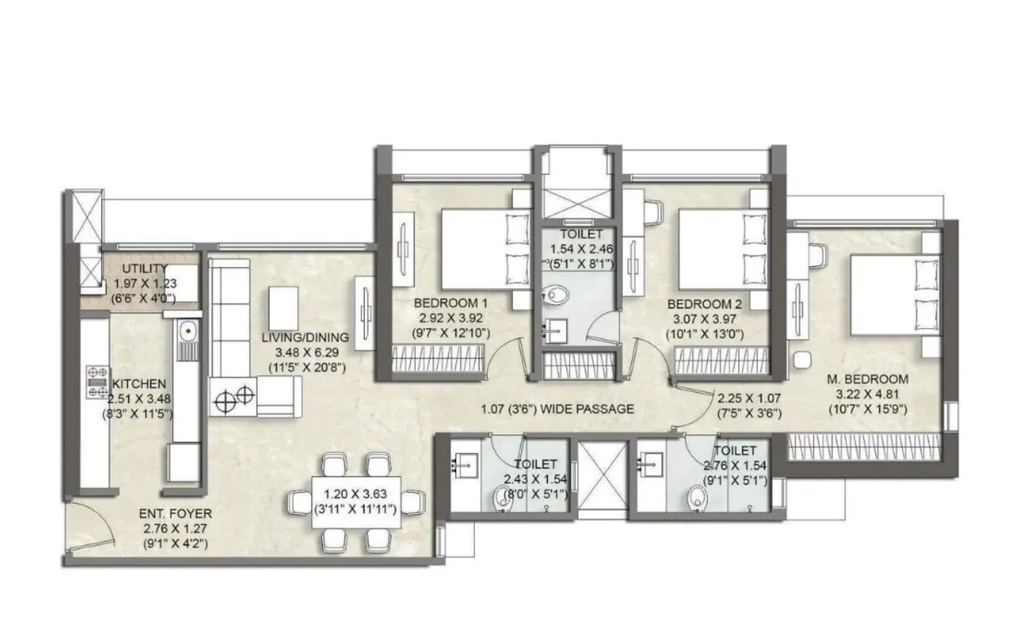 Unit Plan 4 3BHK Kalpataru Elitus TowerB Mulund West