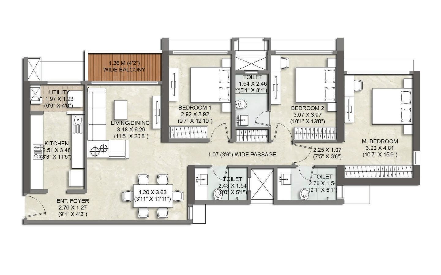 3BHK at Kalpataru Elitus