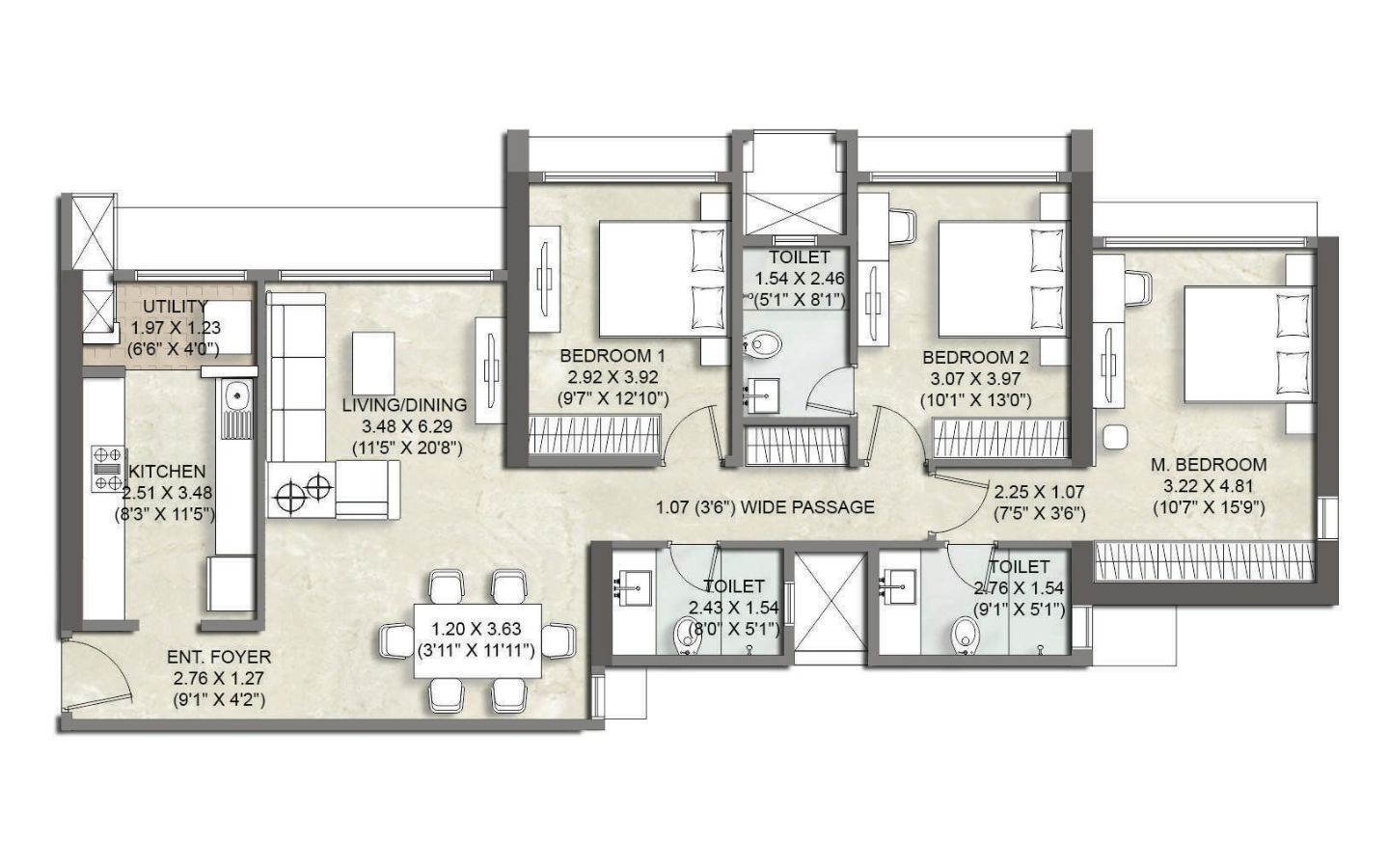 3 bhk Unit Plan Kalpataru Elitus Tower B Mulund West