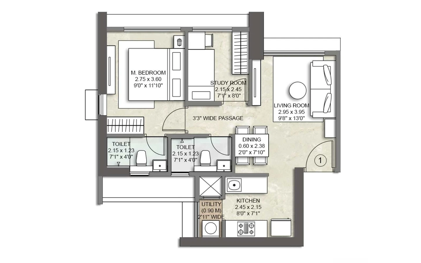 Floor map of 2BHK Primera kalpataru Parkcity