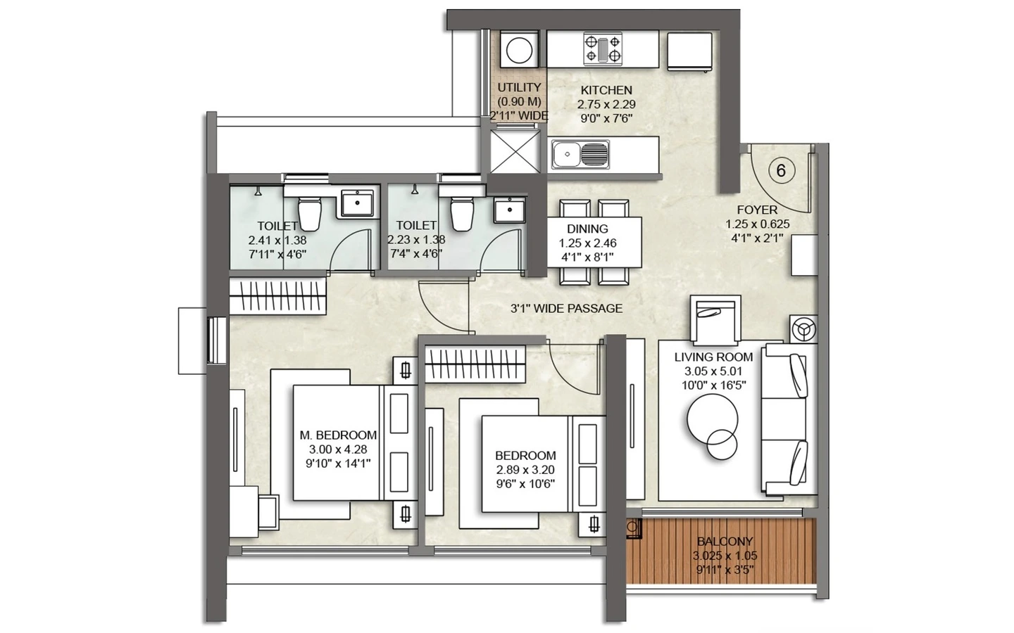 Floor Plan2 of Primera TowerA Kalpataru Parkcity