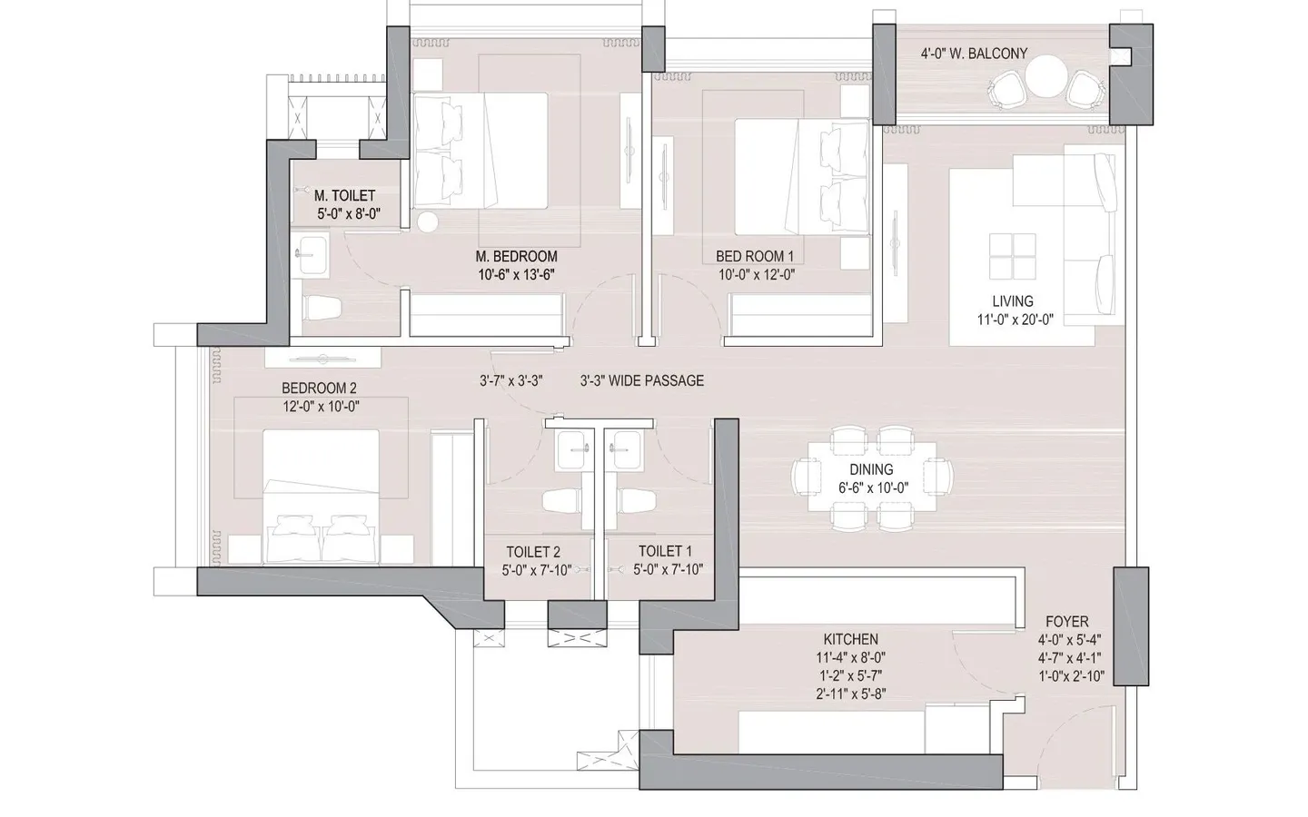 Floor Plan 3BHK Forestville Oberoi Realty