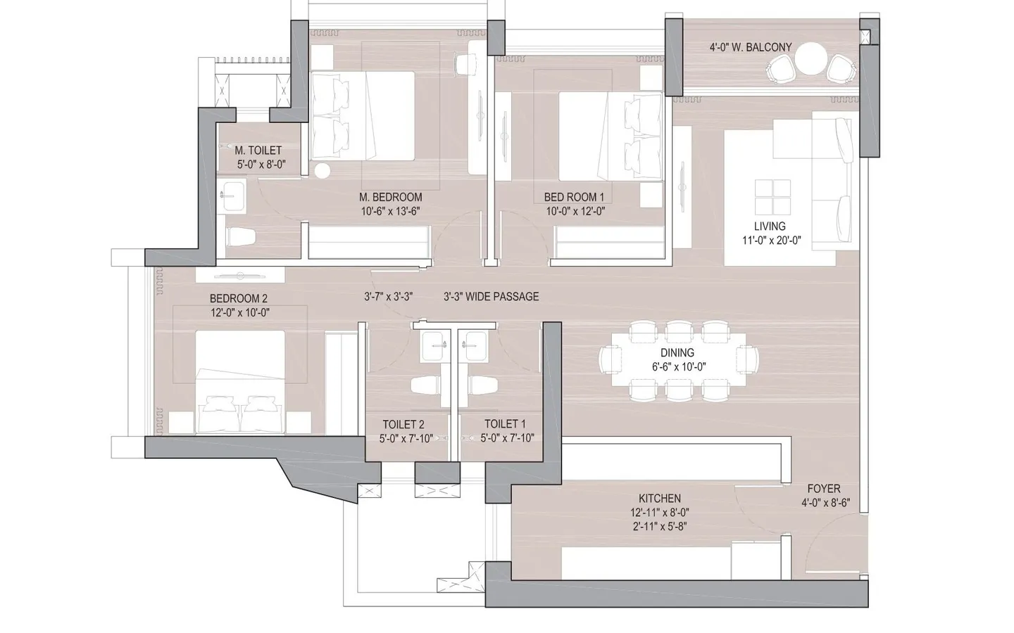 3BHK Floor plan Forestville oberoi Realty