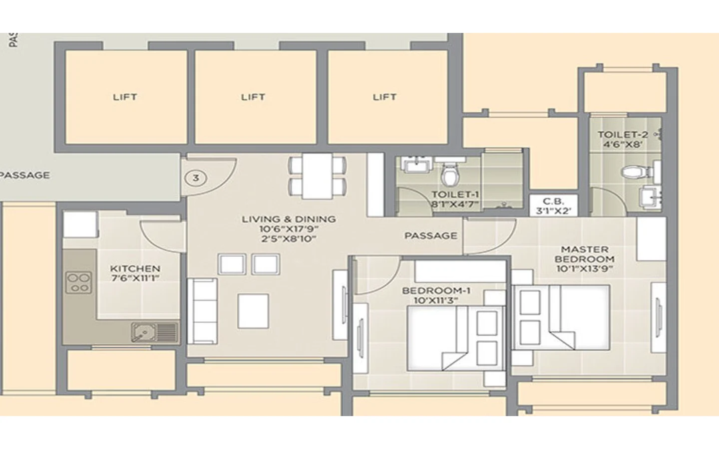 Floor plan 2BHK Delanna Hiranandani Estate