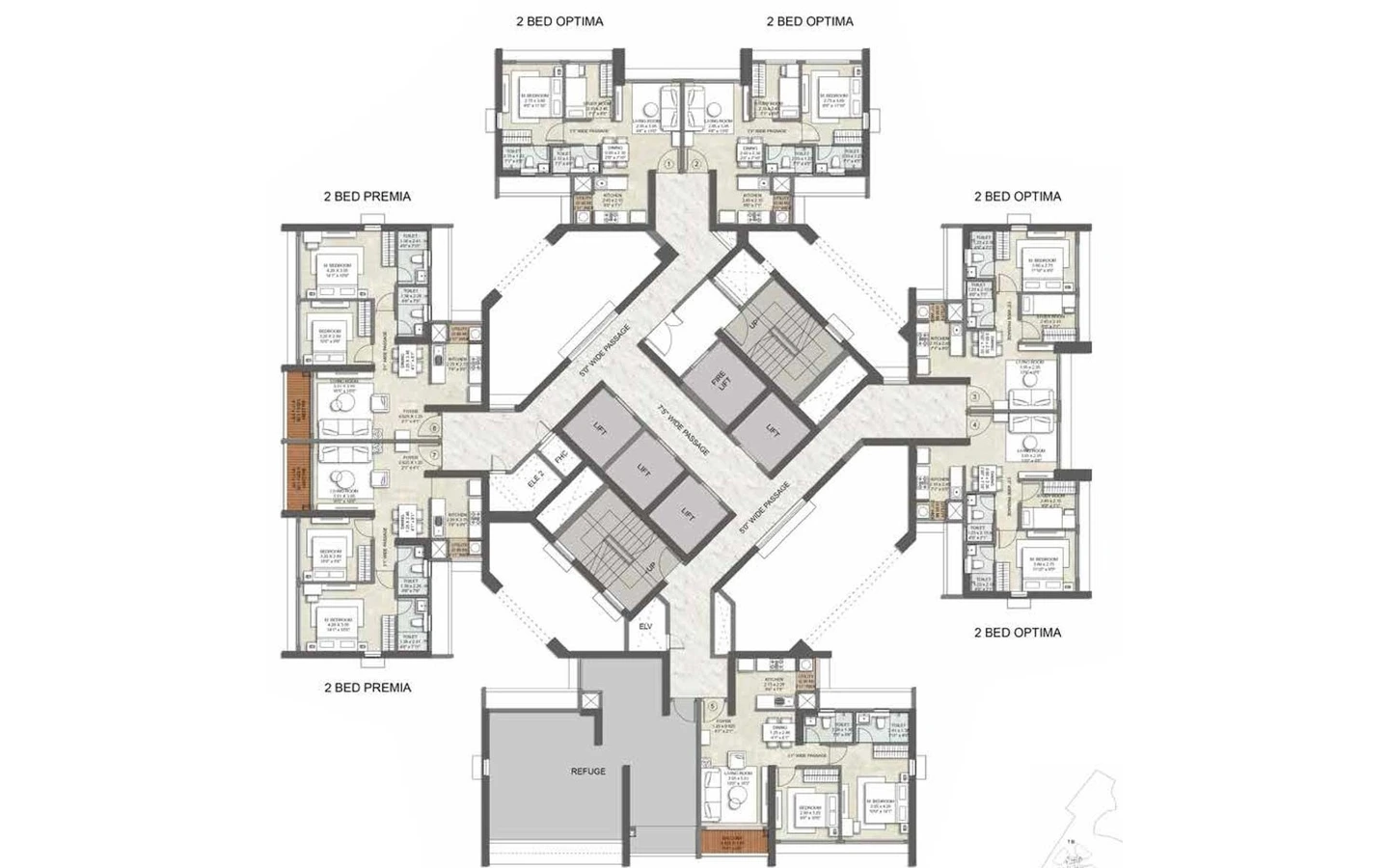 Floor Plan 2BHK Primera Kalpataru Parkcity