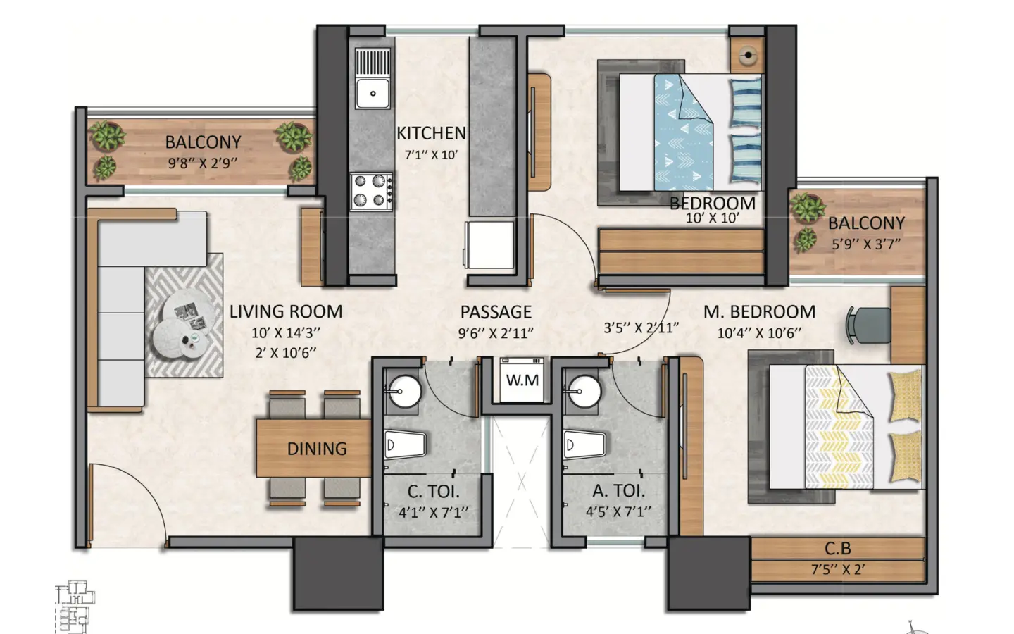 2BHK floor plan Ashar Pulse Thane West