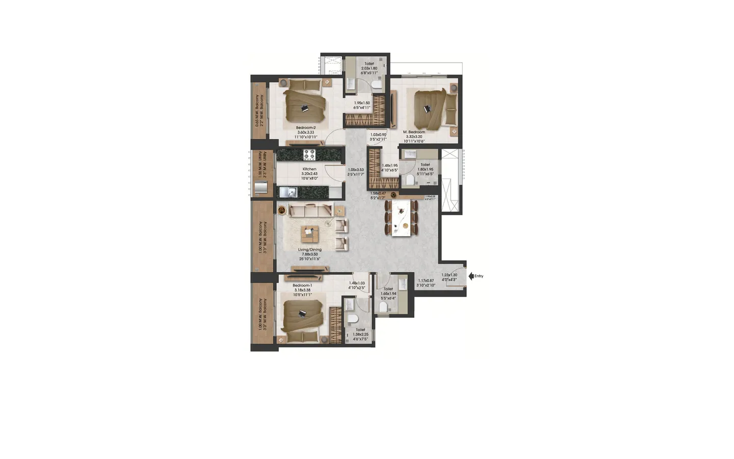 Unit Plan 3BHK Adani Triumph Tower4 Kanjurmarg West