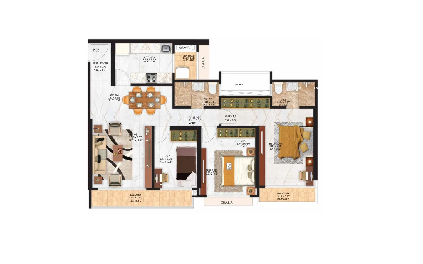 Unit Plan 3BHK Adani The Views TowerC Ghatkopar East