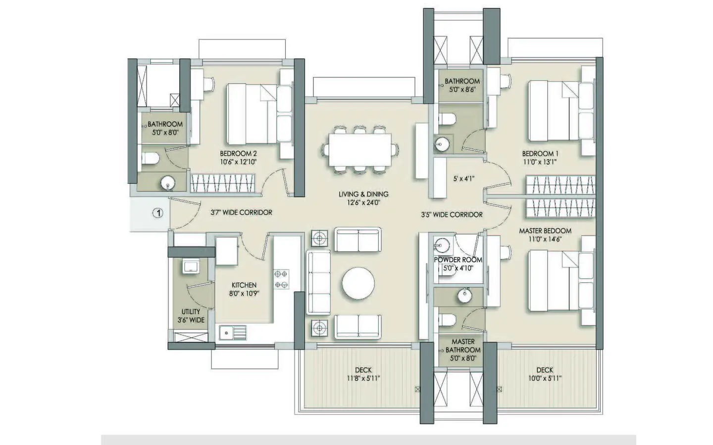 3BHK Floor Plan Asteria by Courtyard TowerA Thane