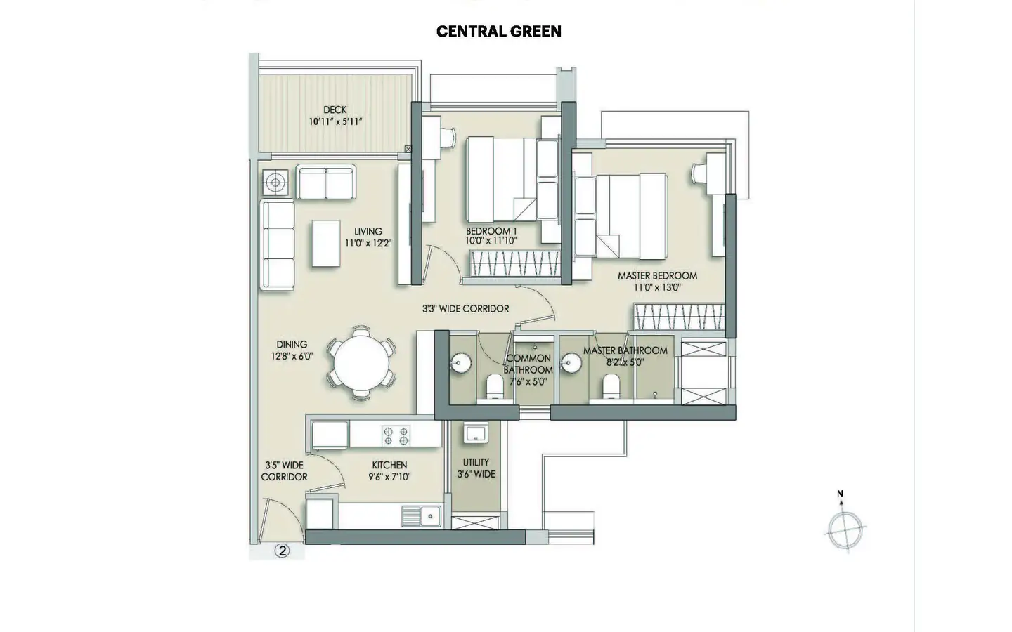 2BHK Floor Plan Asteria by Courtyard TowerA Thane