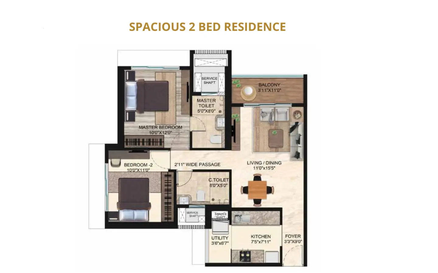 2BHK Floor Plan Cedar Runwal Sanctuary Mulund