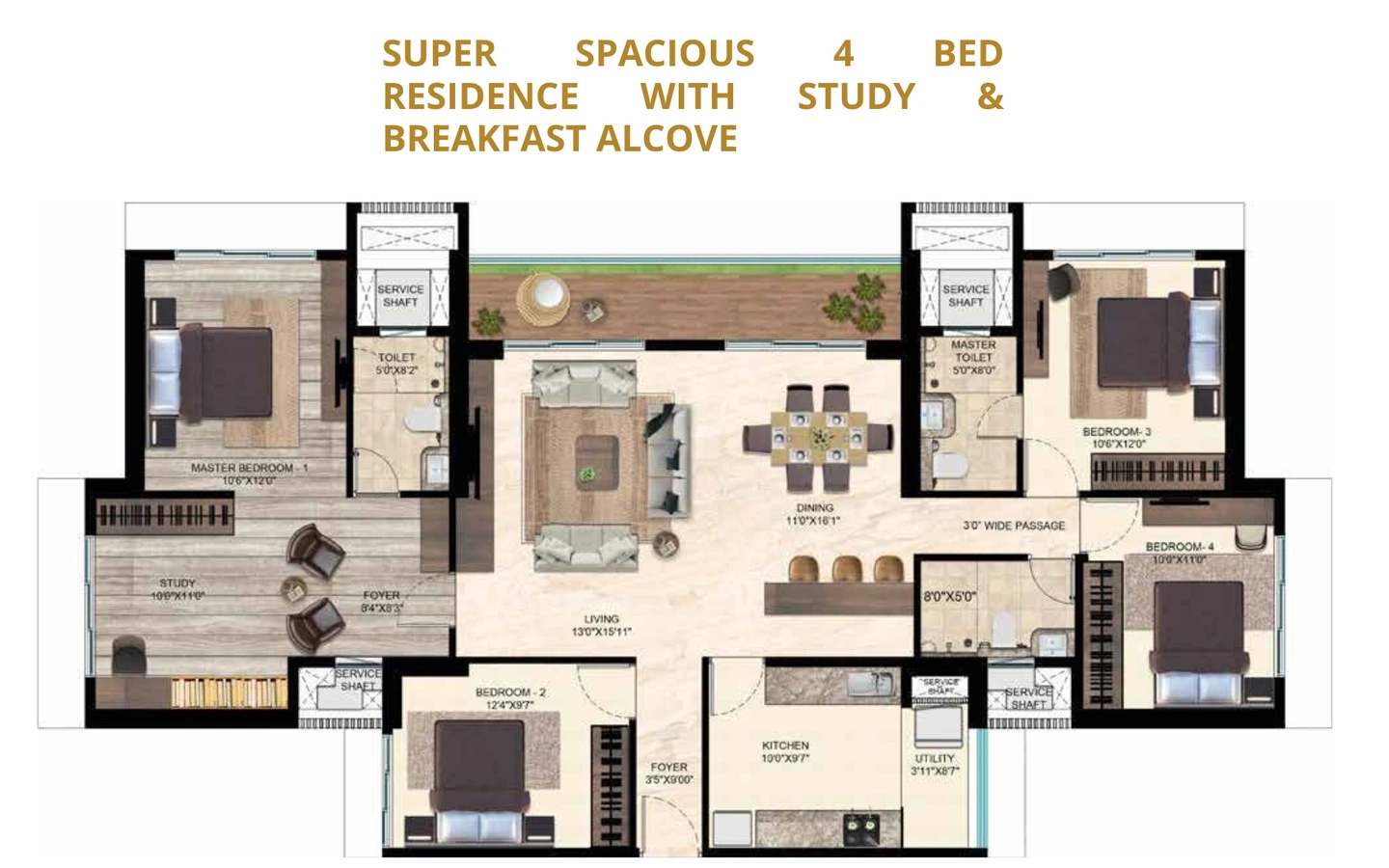 4BHK Floor plan Cedar Runwal Sanctuary Mulund