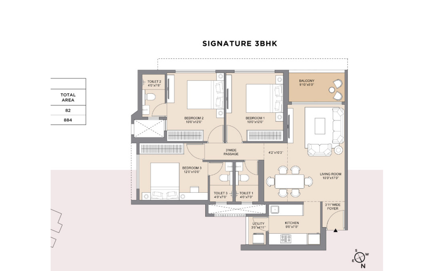 3BHK Floor plan Skyline Highscape city Chandak