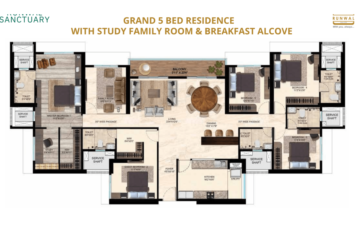 5BHK Floor plan Aspen Runwal Sanctuary Mulund