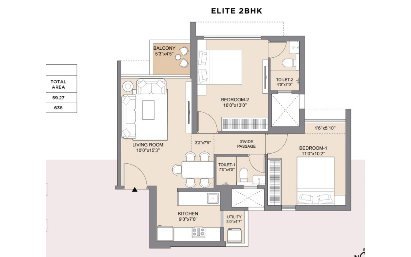 Floor Plan 2 BHK Summit Highscape city Chandak