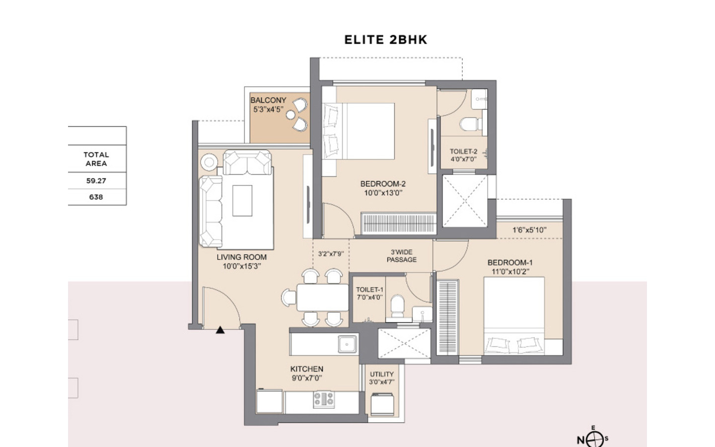 Elite 2bhk Floor plan Skyline Highscape city Chandak